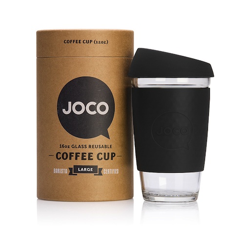 JOCO Cup Reusable Glass Coffee Cup 16oz Black JOCO Cup Reusable Glass Coffee Cup 16oz Black